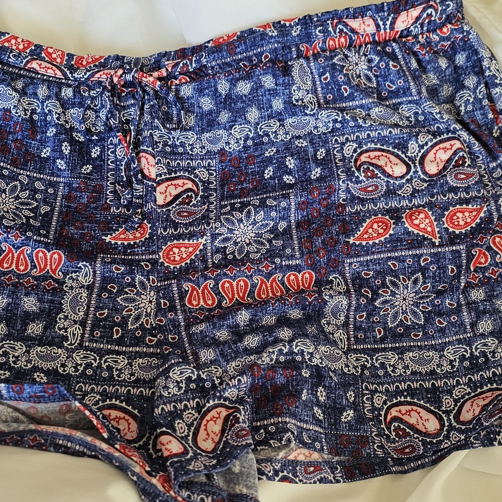 Blue and Red Paisley Patterned Shorts